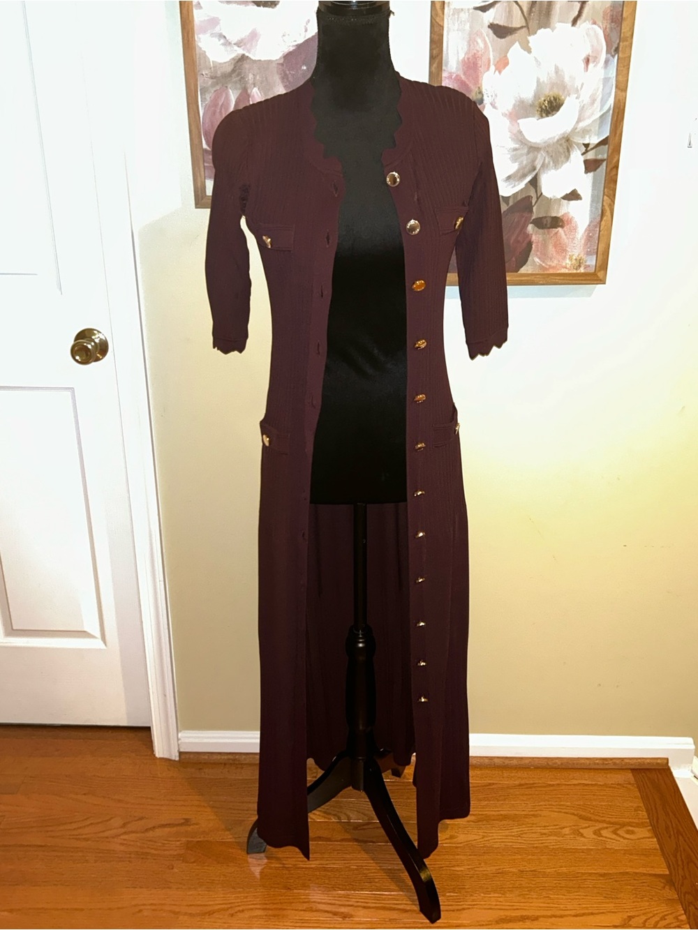 Button-Front Maxi Dress in Deep Wine